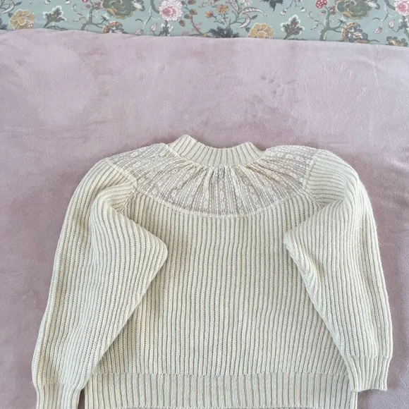 Zara Cream Sweater with Sheer Lace Yoke - Picture 3 of 7